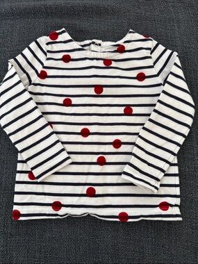 Jacadi Girls Striped Long-Sleeve Top with Red velvet Polka Dots